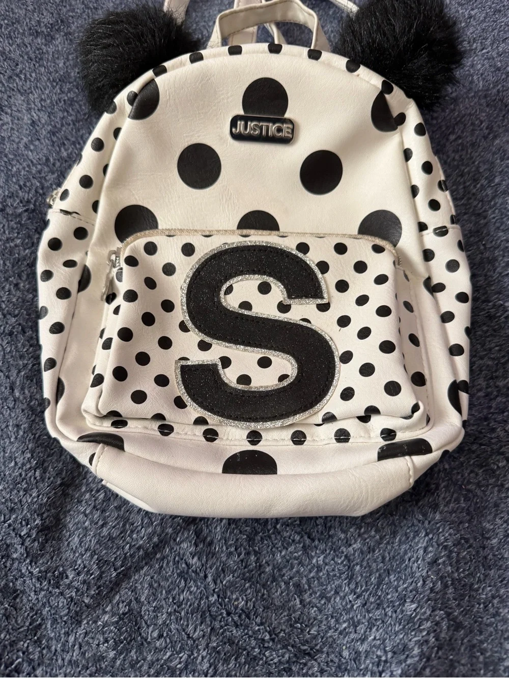 Justice Initial Polka Dot Mini Backpack Letter S Pom Pom